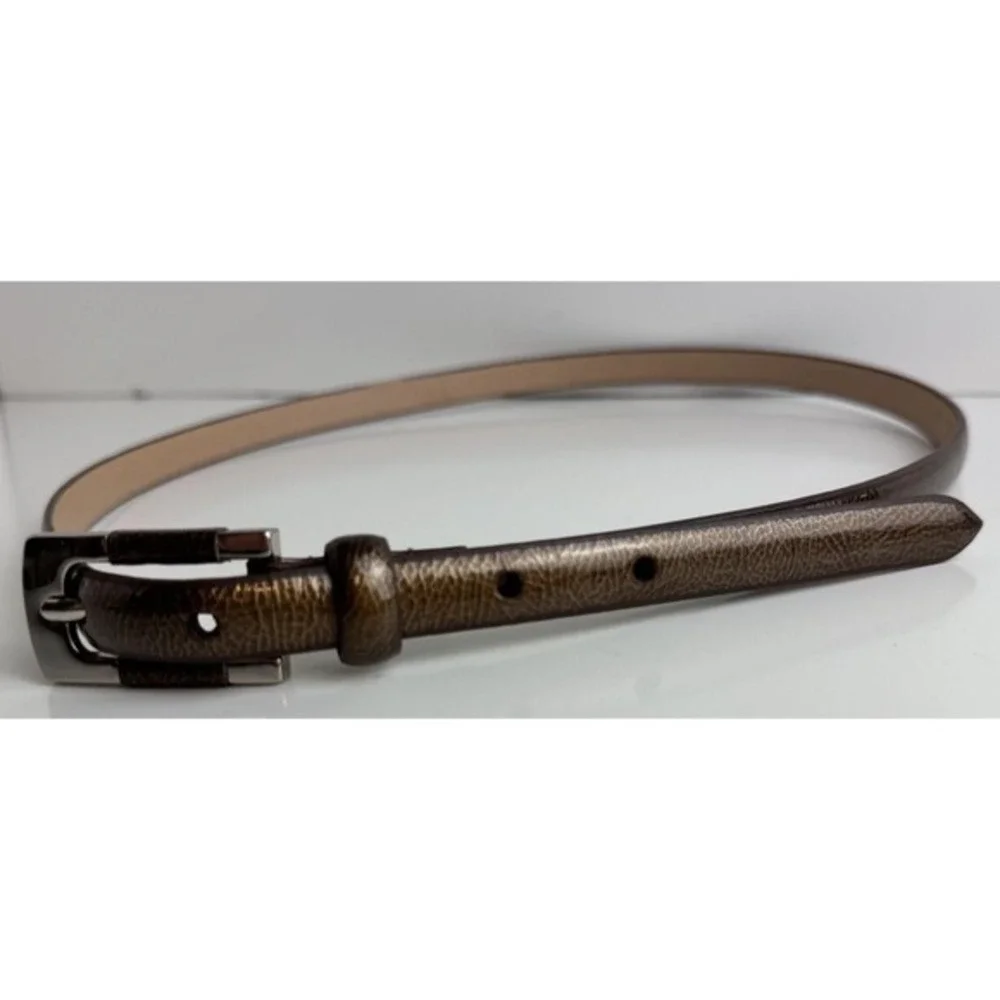New York & Co‎ Skinny Belt Metallic Bronze Faux Leather Silver Buckle Chic 47-72